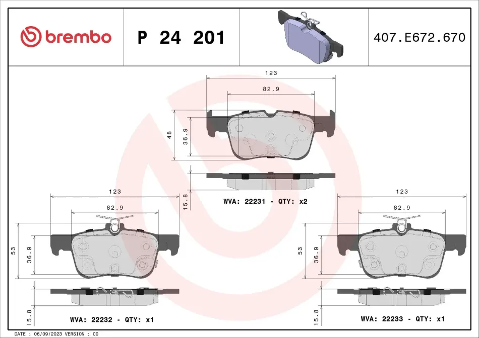 Колодка гальм. диск. FORD MONDEO V (09/14-) задн. (вир-во) BREMBO P-24-201 (фото 1)