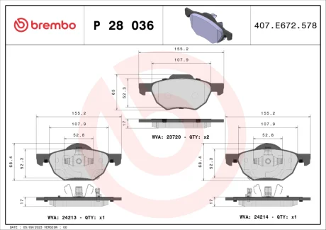 Колодка гальм. диск. HONDA ACCORD передн. (вир-во) BREMBO P-28-036