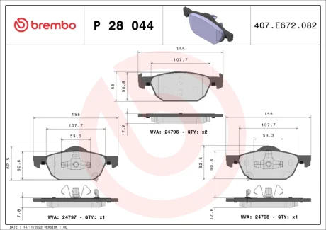 Колодка гальм. диск. HONDA ACCORD передн. (вир-во) BREMBO P-28-044