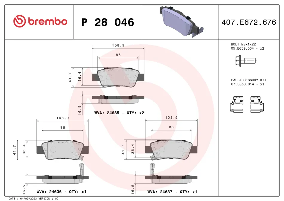Колодка гальм. диск. HONDA CR-V задн. (вир-во) BREMBO P-28-046 (фото 1)
