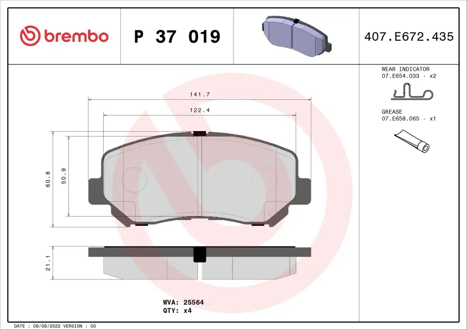Колодка гальм. диск. передн. (вир-во) BREMBO P-37-019 (фото 1)