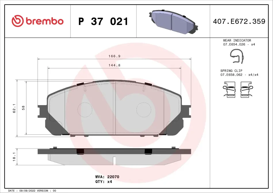 Колодка гальм. диск. передн. (вир-во) BREMBO P-37-021 (фото 1)
