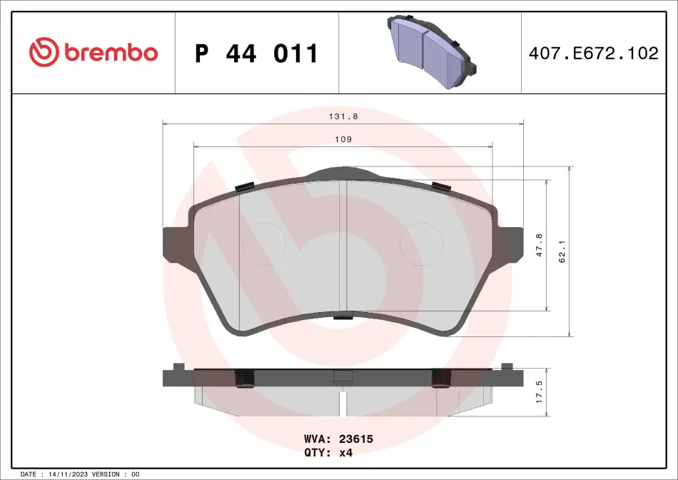 Колодка гальм. диск. LAND ROVER FREELANDER 02.1998 - передн. (вир-во) BREMBO P-44-011 (фото 1)