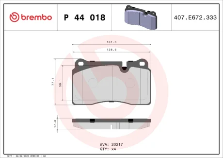Колодка гальм. диск. LAND ROVER передн. (вир-во) BREMBO P-44-018