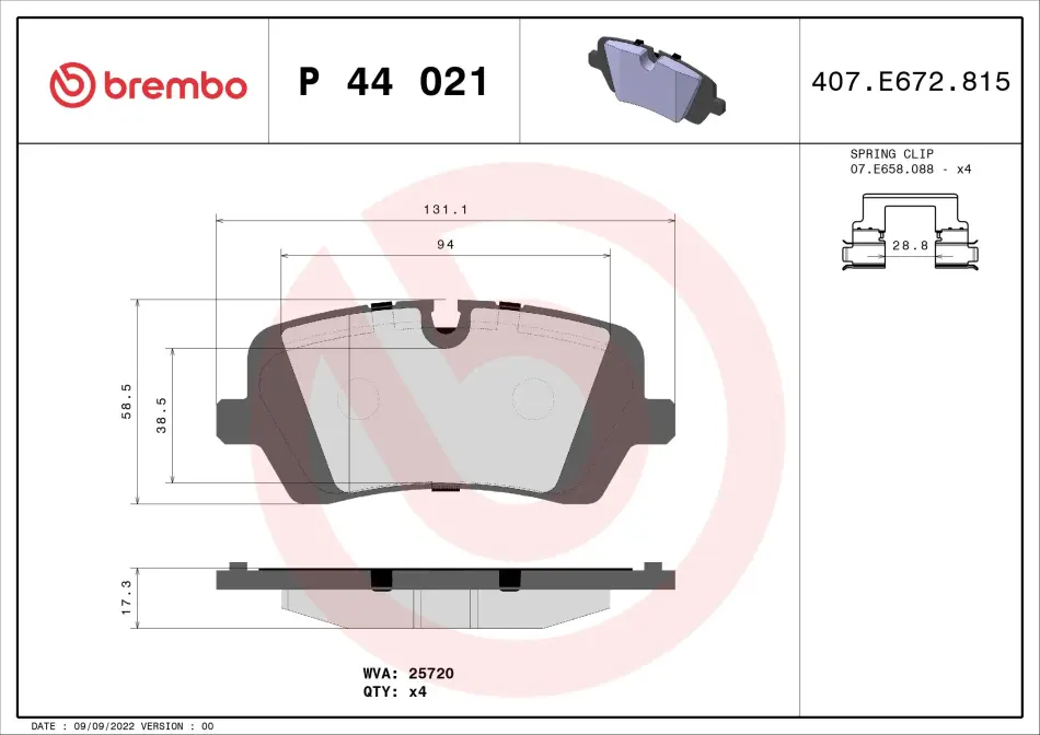 Колодка гальм. диск. RANGER ROVER 3.0, 3.0 TD, 5.0 07/13 - задн. (вир-во) BREMBO P-44-021 (фото 1)