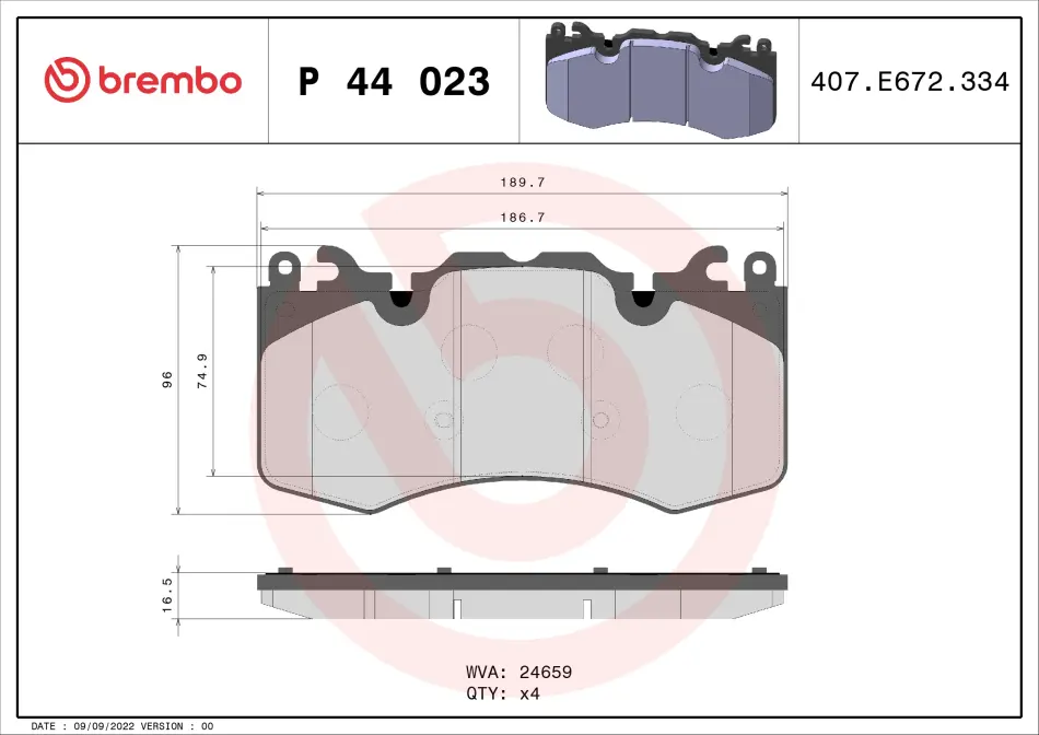 Колодка гальм. диск. LANDROVER, RANGE ROVER передн. (вир-во) BREMBO P-44-023 (фото 1)