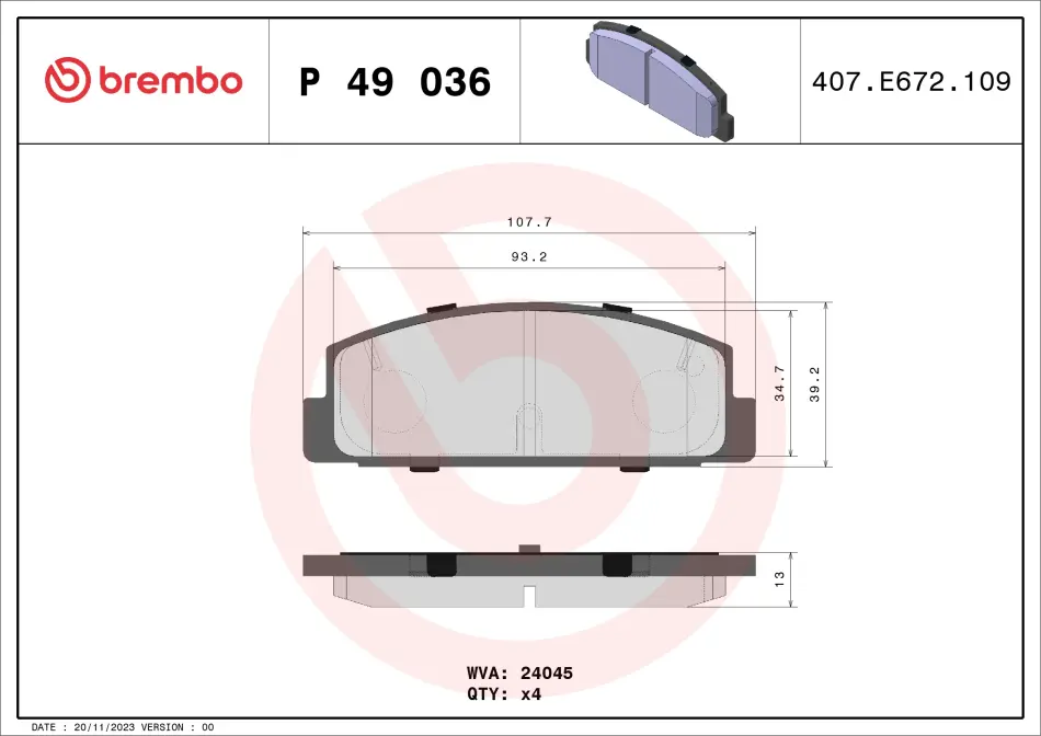 Колодка гальм. диск. MAZDA 6 (GG, GY, GF) задн. (вир-во) BREMBO P-49-036 (фото 1)