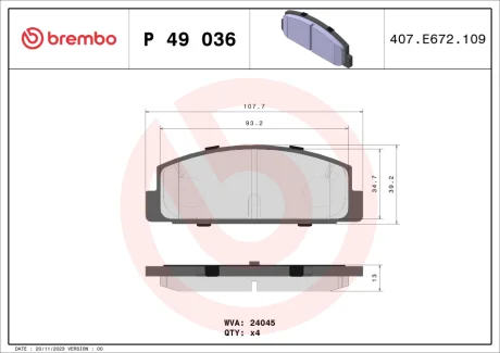 Колодка гальм. диск. MAZDA 6 (GG, GY, GF) задн. (вир-во) BREMBO P-49-036