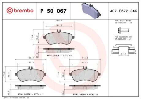 Колодка гальм. диск. MB C-CLASS передн. (вир-во) BREMBO P-50-067