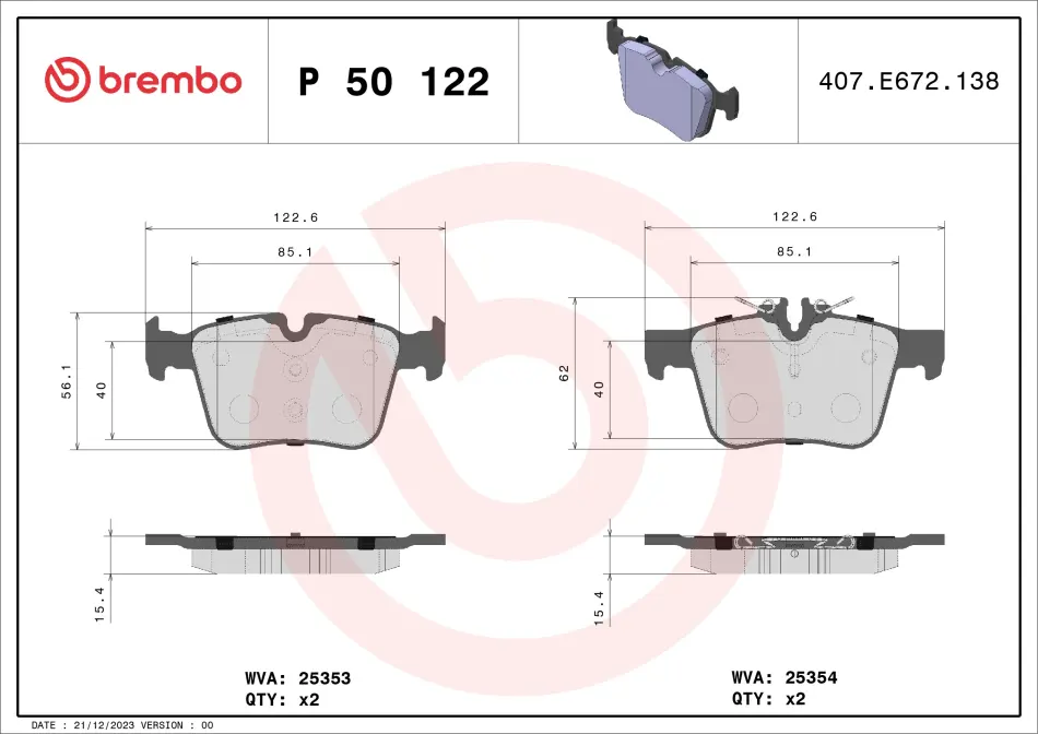 Колодка гальм. диск. задн. (вир-во) BREMBO P-50-122 (фото 1)