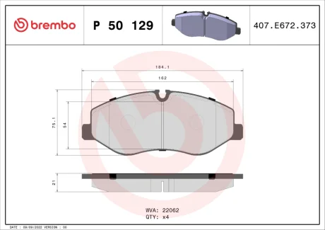 Колодка гальм. диск. передн. (вир-во) BREMBO P-50-129