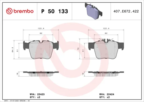 Колодка гальм. диск. MB C-CLASS задн. (вир-во) BREMBO P-50-133