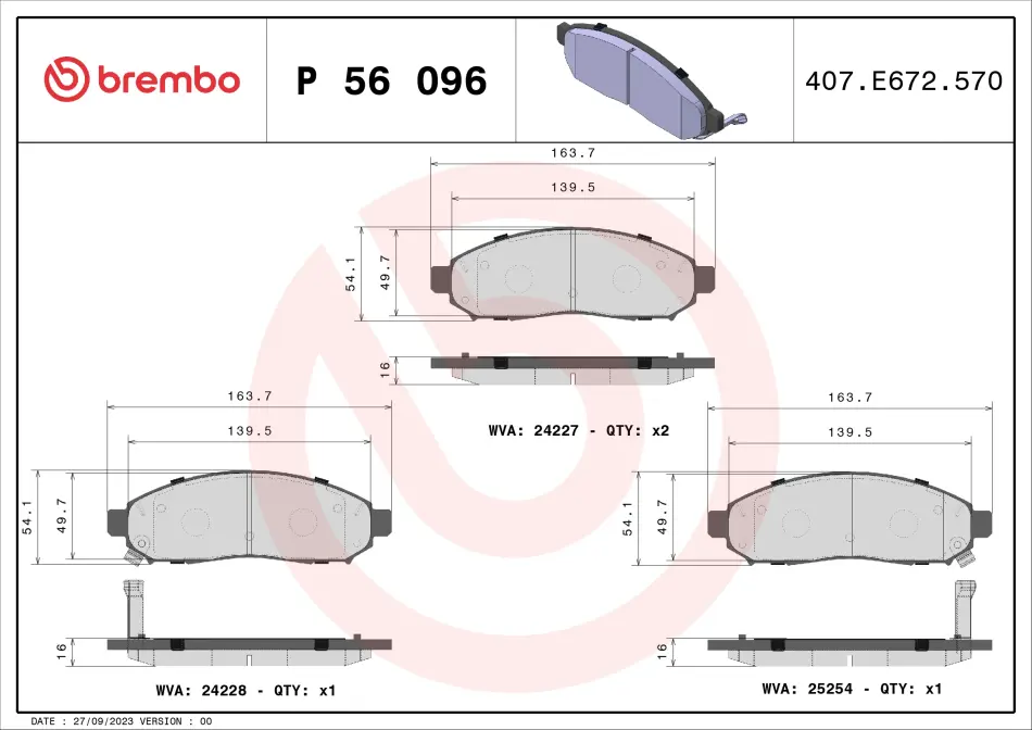 Колодка гальм. диск. NISSAN PATHFINDER передн. (вир-во) BREMBO P-56-096 (фото 1)