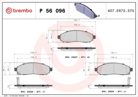 Колодка гальм. диск. NISSAN PATHFINDER передн. (вир-во) BREMBO P-56-096