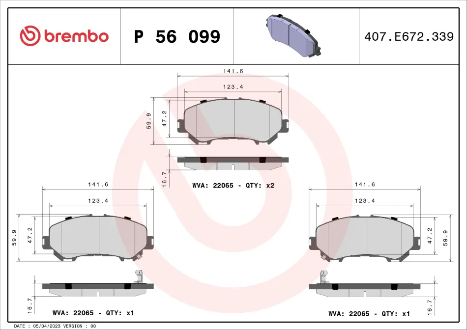 Колодка гальм. диск. передн. (вир-во) BREMBO P-56-099 (фото 1)