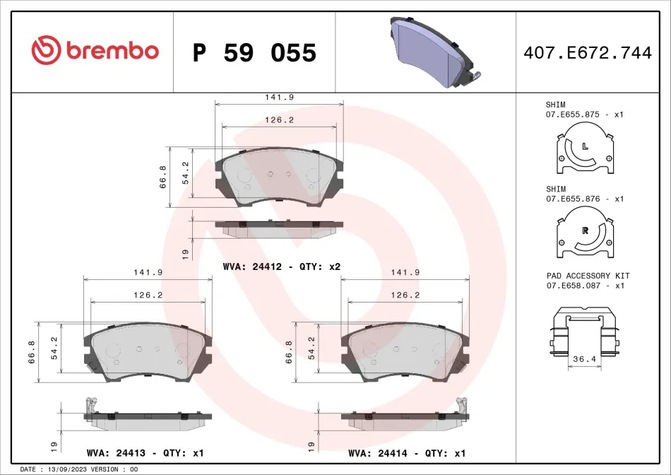 Колодка гальм. диск. OPEL INSIGNIA передн. (вир-во) BREMBO P-59-055 (фото 1)