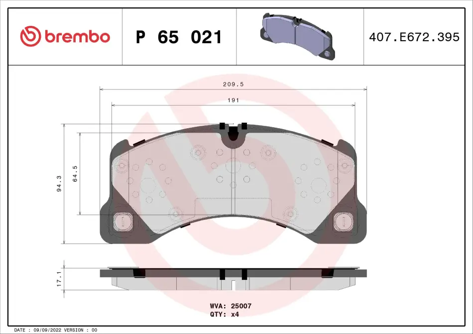 Колодка гальм. диск. PORSCHE CAYENNE, VW TOUAREG передн. (вир-во) BREMBO P-65-021 (фото 1)