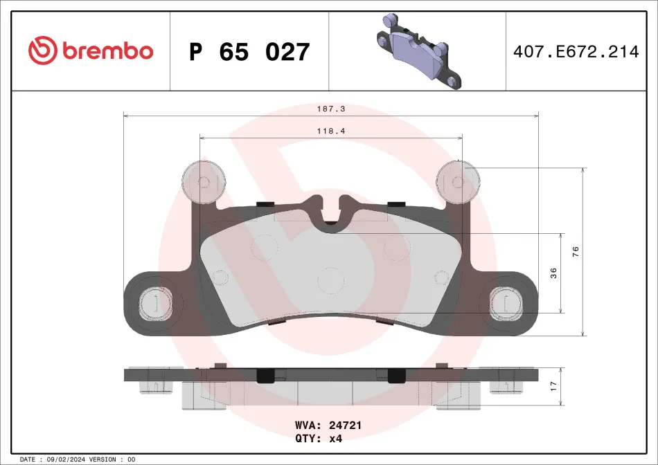 Колодка гальм. диск. VW TOUAREG задн. (вир-во) BREMBO P-65-027 (фото 1)