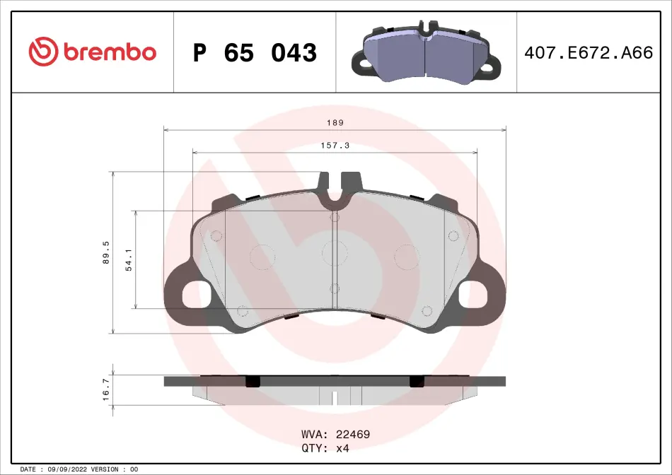 Колодка гальм. диск. передн. (вир-во) BREMBO P-65-043 (фото 1)