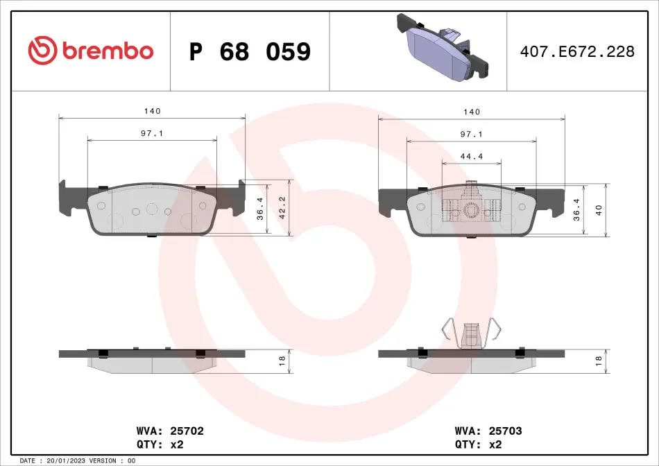 Колодка гальм. диск. DACIA LOGAN 1.2 1.5 2012-,SANDERO 2013-, CLIO IV 2012- передн. (вир-во) BREMBO P-68-059 (фото 1)