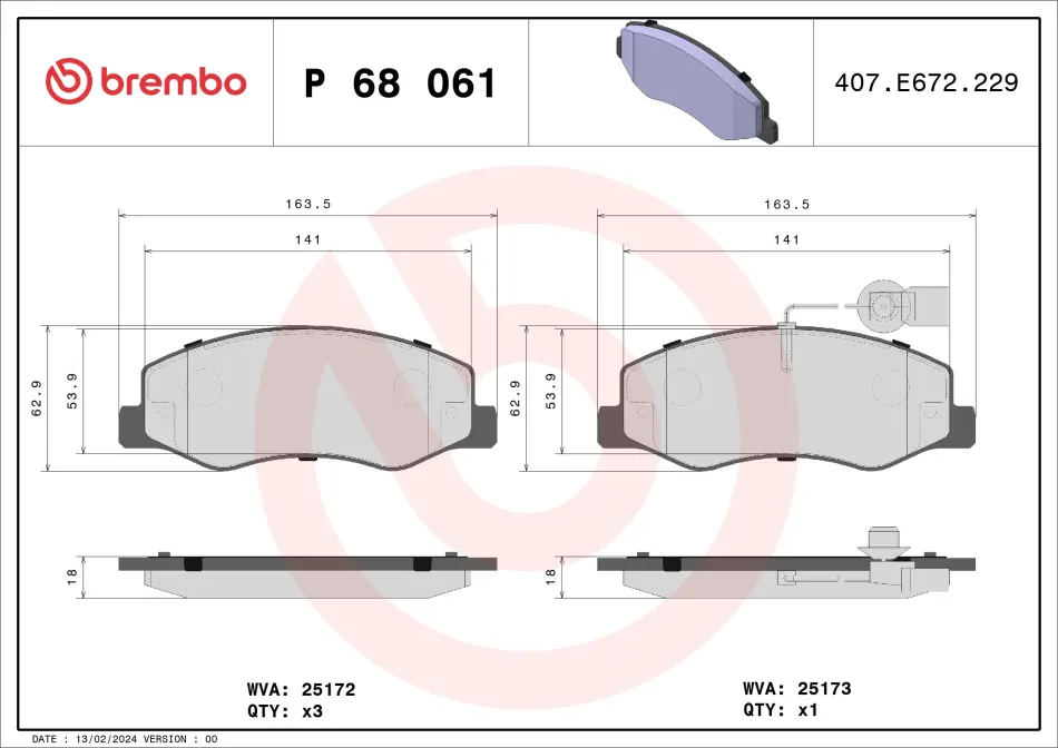 Колодка гальм. диск. OPEL MOVANO B 2.3CDTI 2010-, RENAULT MASTER IV 2010- задн. (вир-во) BREMBO P-68-061 (фото 1)