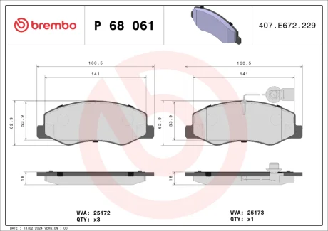 Колодка гальм. диск. OPEL MOVANO B 2.3CDTI 2010-, RENAULT MASTER IV 2010- задн. (вир-во) BREMBO P-68-061