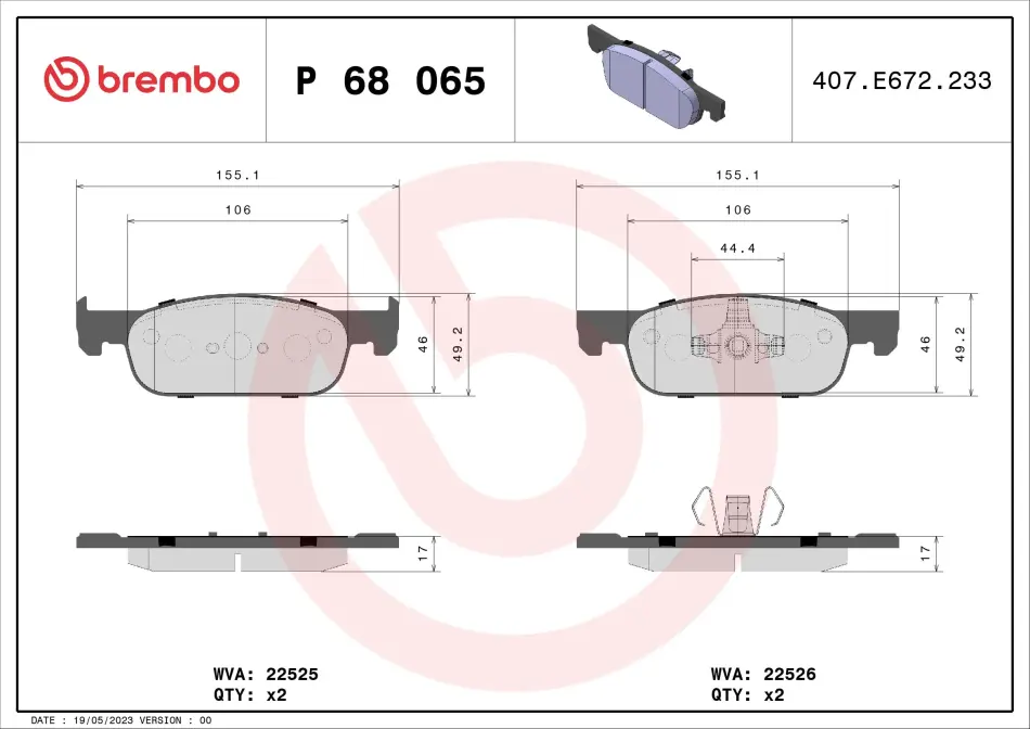 Колодка гальм. диск. DACIA LOGAN II 12 - передн. (вир-во) BREMBO P-68-065 (фото 1)