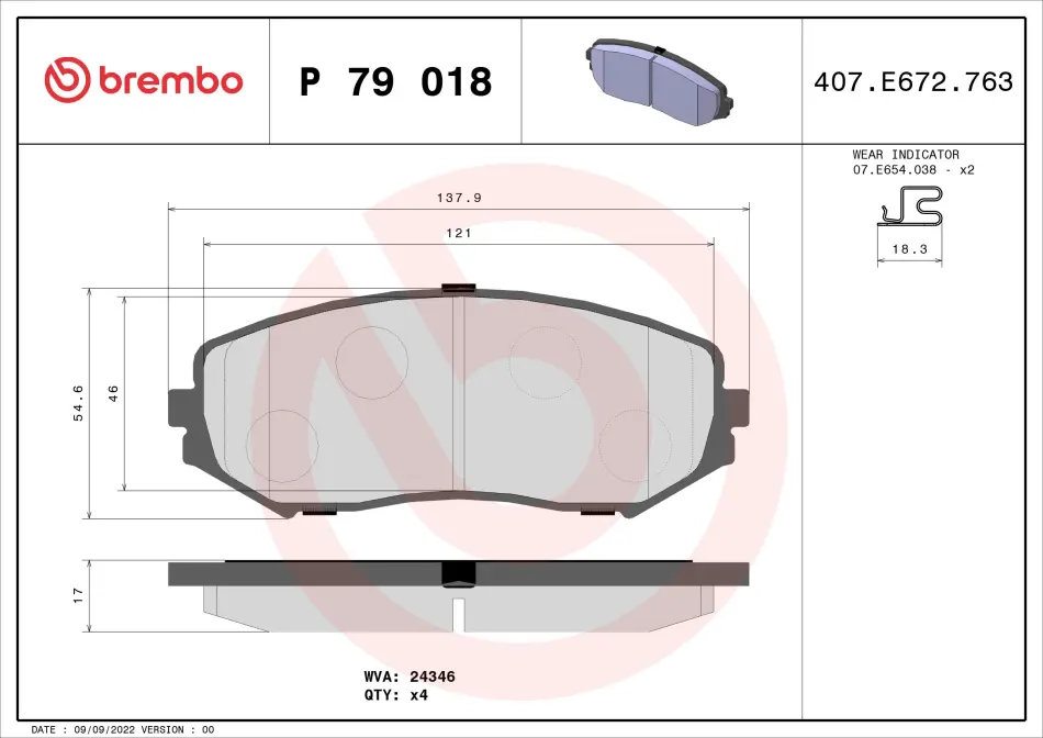 Колодка гальм. диск. SUZUKI GRAND VITARA передн. (вир-во) BREMBO P-79-018 (фото 1)