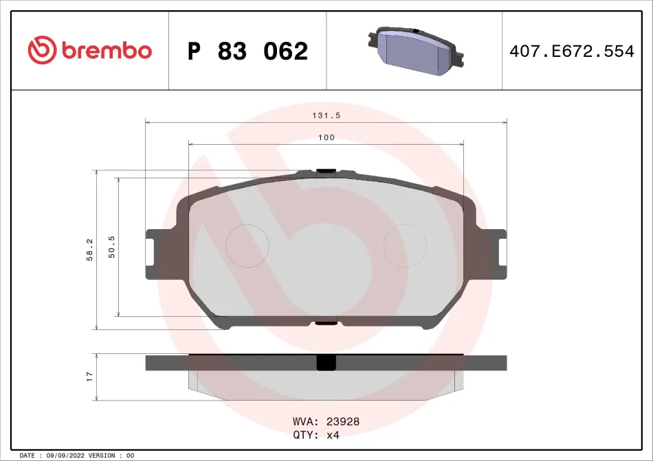 Колодка гальм. диск. TOYOTA CAMRY, передн. (вир-во) BREMBO P-83-062 (фото 1)