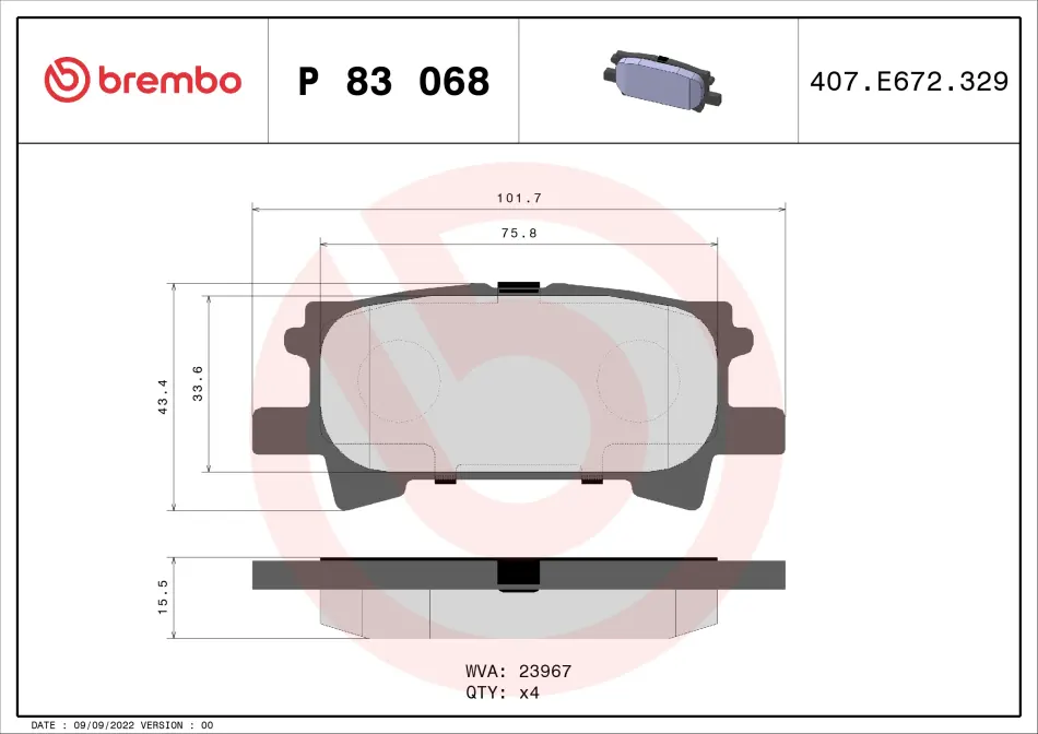 Колодка гальм. диск. LEXUS RX, задн. (вир-во) BREMBO P-83-068 (фото 1)