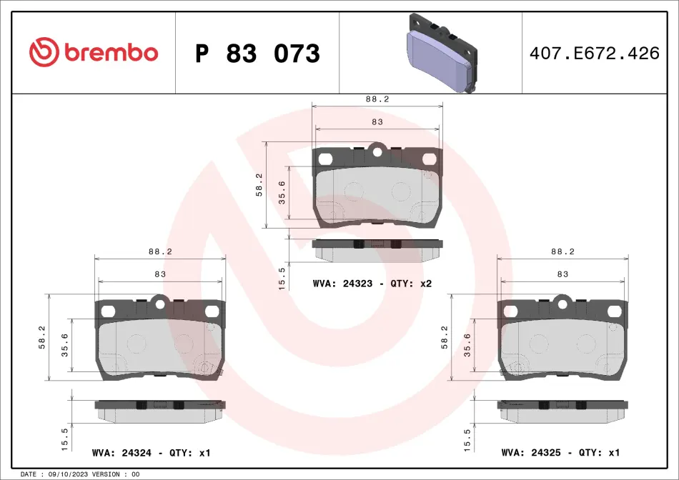 Колодка гальм. диск. LEXUS GS задн. (вир-во) BREMBO P-83-073 (фото 1)