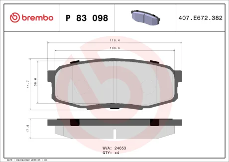 Колодка гальм. диск. TOYOTA LAND CRUISER UZJ200 07 - задн. (вир-во) BREMBO P-83-098