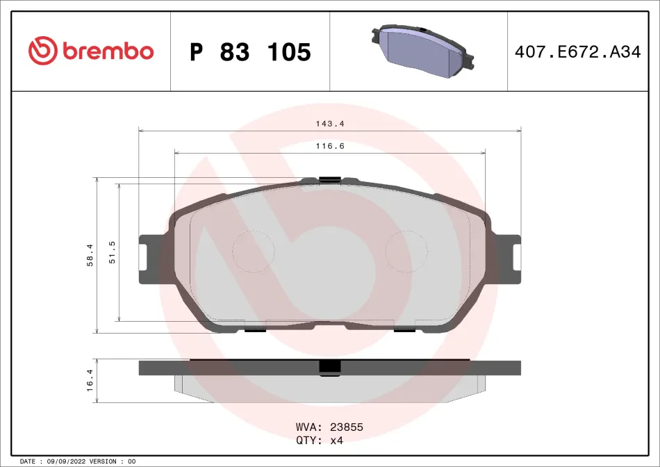 Колодка гальм. диск. передн. (вир-во) BREMBO P-83-105 (фото 1)