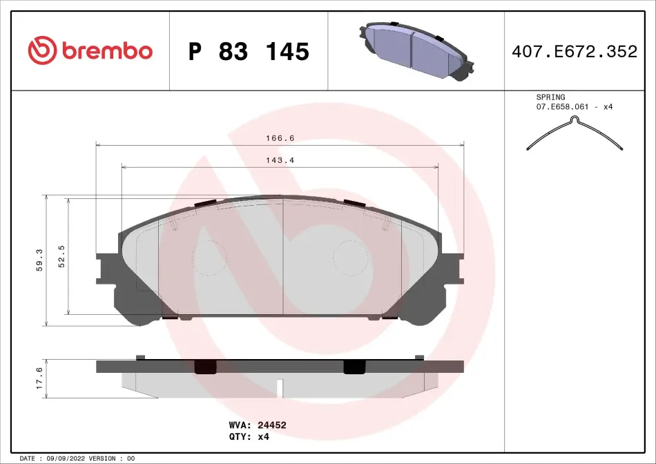 Колодка гальм. диск. LEXUS RX передн. (вир-во) BREMBO P-83-145 (фото 1)