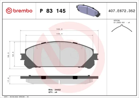 Колодка гальм. диск. LEXUS RX передн. (вир-во) BREMBO P-83-145