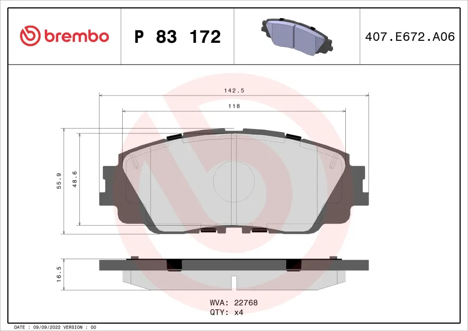 Колодка гальм. диск. TOYOTA CAMRY 17- передн. (вир-во Brembo) BREMBO P-83-172 (фото 1)