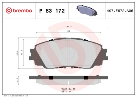 Колодка гальм. диск. TOYOTA CAMRY 17- передн. (вир-во Brembo) BREMBO P-83-172