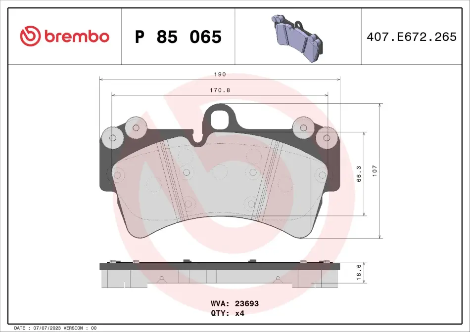 Колодка гальм. диск. AUDI Q7, PORSCHE CAYENNE, VW TOUAREG передн. (вир-во) BREMBO P-85-065 (фото 1)