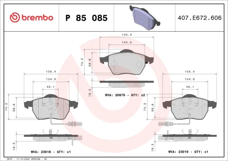 Колодка гальм. диск. AUDI A4, A6, SKODA SUPERB, VW PASSAT передн. (вир-во) BREMBO P-85-085
