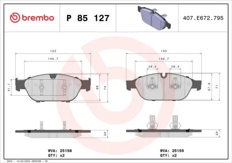 Колодка гальм. диск. AUDI A8 3.0 4.2TFSI QUATTRO,3.0 4.2TDI QUATTRO 09 - передн. (вир-во) BREMBO P-85-127