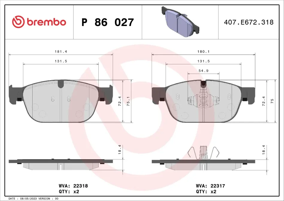 Колодка гальм. диск. передн. (вир-во) BREMBO P-86-027 (фото 1)