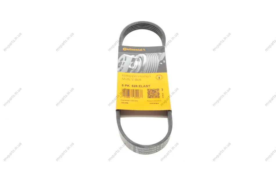 Ремінь генератора Ford Mondeo IV 2.5 07-15/Volvo S60/S80/V60/V70/XC60/XC70 07-16 CONTINENTAL 5PK628 ELAST Contitech 5PK628-ELAST (фото 1)