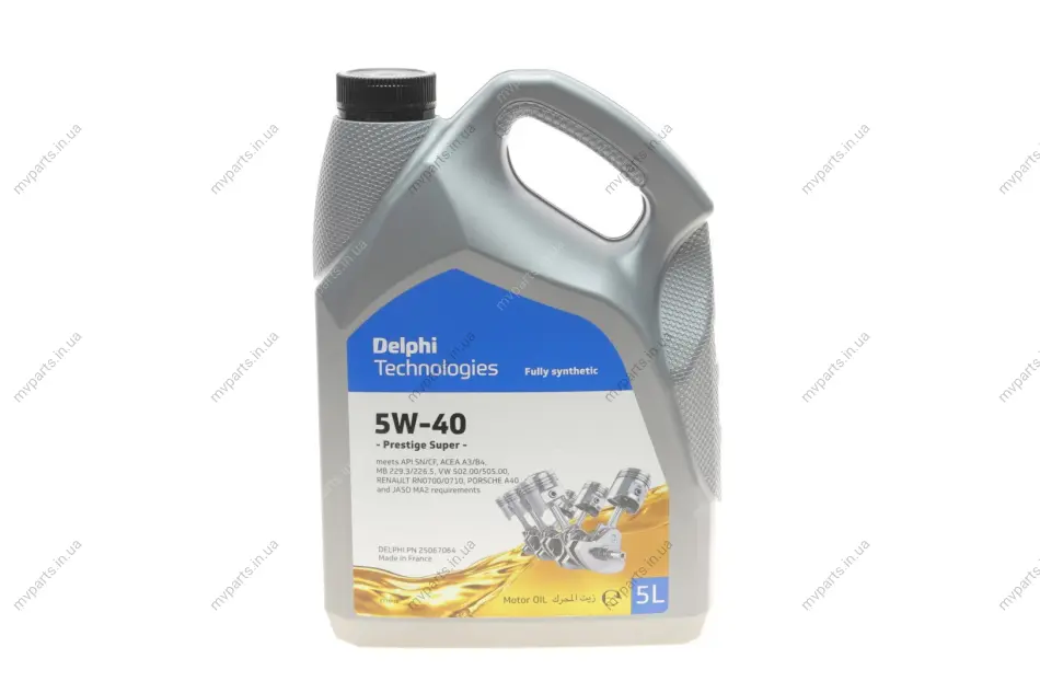 Олива 5W40 Prestige Plus (5L) (VW 502 00/505.00/MB 229.3/MB 226.5/Renault RN0710/Porsche A40/JASO MA2) DELPHI Delphi 25067064 (фото 1)