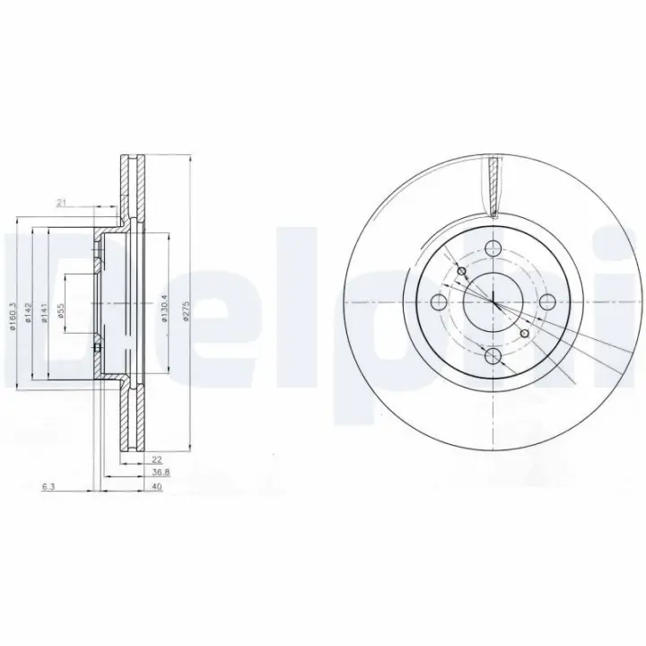 Диск гальмівний (передній) (к-кт 2 шт) Toyota Yaris 07- (275x22) DELPHI Delphi BG4054 (фото 1)