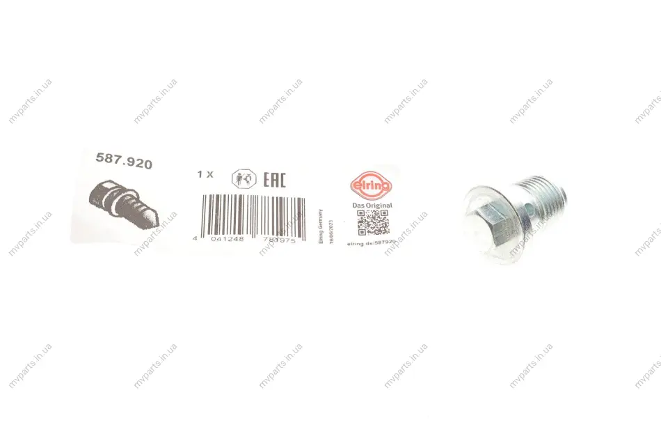 Болт зливу оливи Fiat Doblo/Ducato/Opel Combo 1.6D-2.0D 06- (M18x1.5) 587.920 ELRING 587-920 (фото 1)