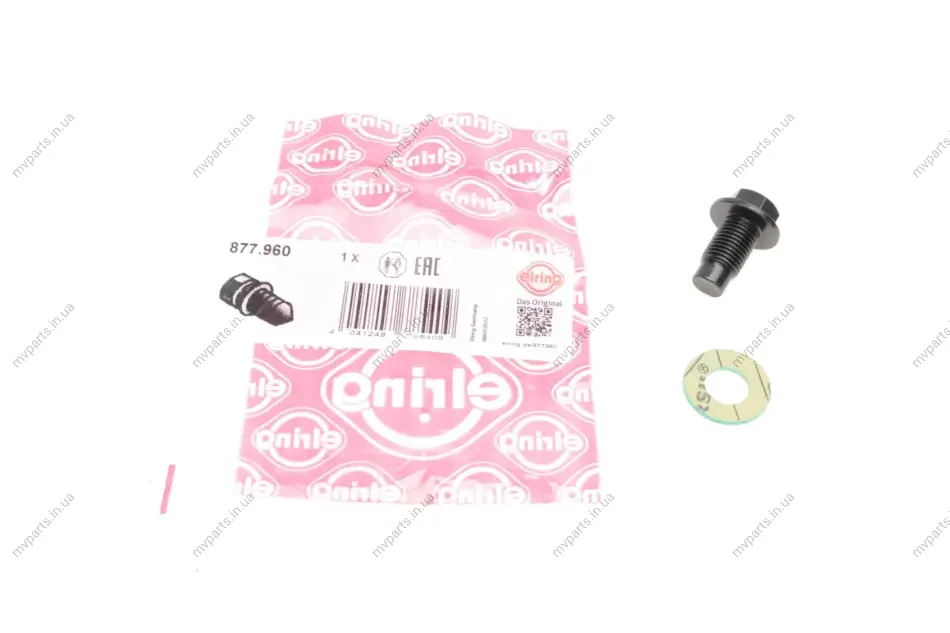 Болт зливу оливи + шайба Toyota Yaris/Citroen C1/Peugeot 107/108 1.0-1.33 02- (M12x1.25) 877.960 ELRING 877-960 (фото 1)