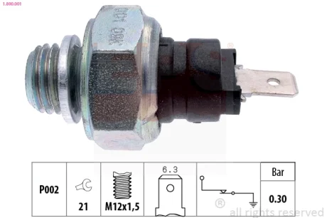 Датчик тиску оливи Seat Ibiza 0.9-1.2 84-93/Fiat Panda 0.7-1.0 80-04 (M12x1.5) 1.800.001 EPS 1-800-001