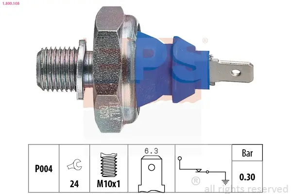 Датчик тиску оливи VW Caddy 95-04/ LT -06/T4 90-03 (0.30 bar) (М10х1.0) (синій) 1.800.108 EPS 1-800-108 (фото 1)