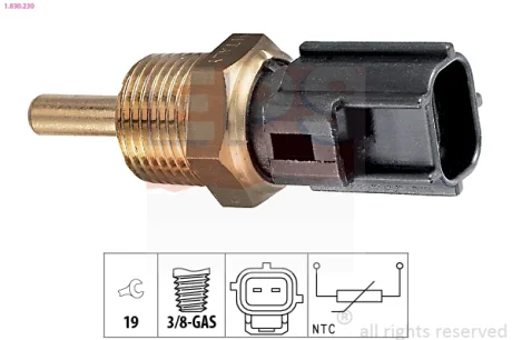 Датчик температури охолоджуючої рідини Mitsubishi Colt/Outlander/Pagero IV 88- (3/8x19) чорний 1.830.230 EPS 1-830-230