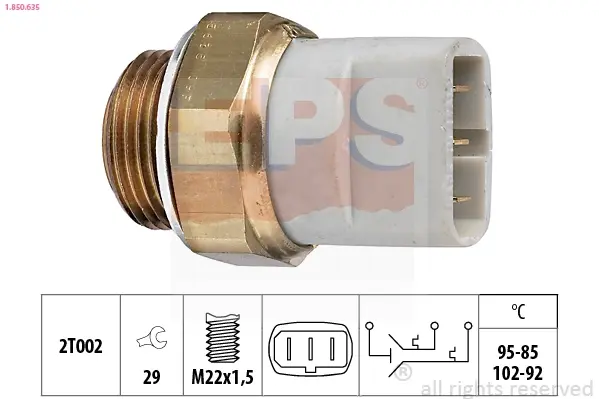 Датчик увімкнення вентилятора VW Caddy II 1.4-1.9TDi/MB Vito (W638) 95-04 (3 конт.) (102-92/95-85°C) 1.850.635 EPS 1-850-635 (фото 1)